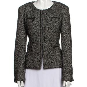 Victor Victor Alfaro Tweed Jacket Blazer Zippered Pockets Black White Size 10